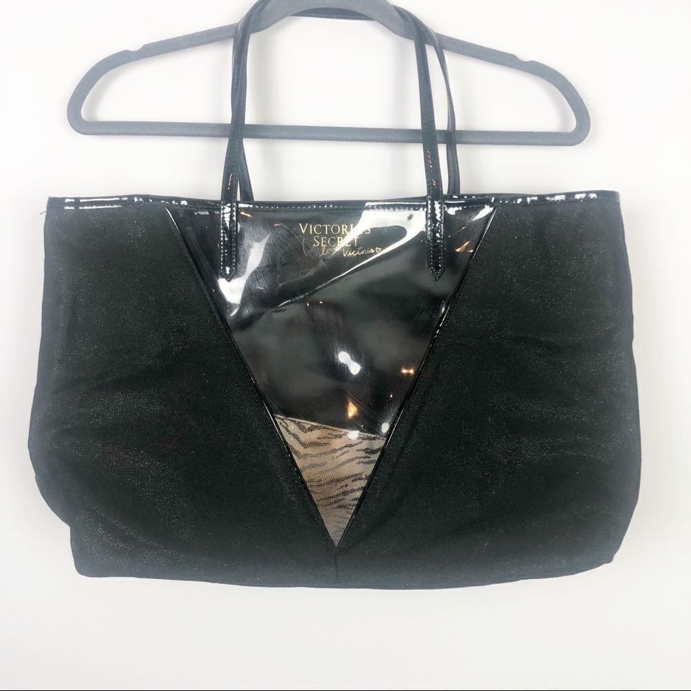 VICTORIA’S SECRET | Black Shimmer Tote Bag & Pouch